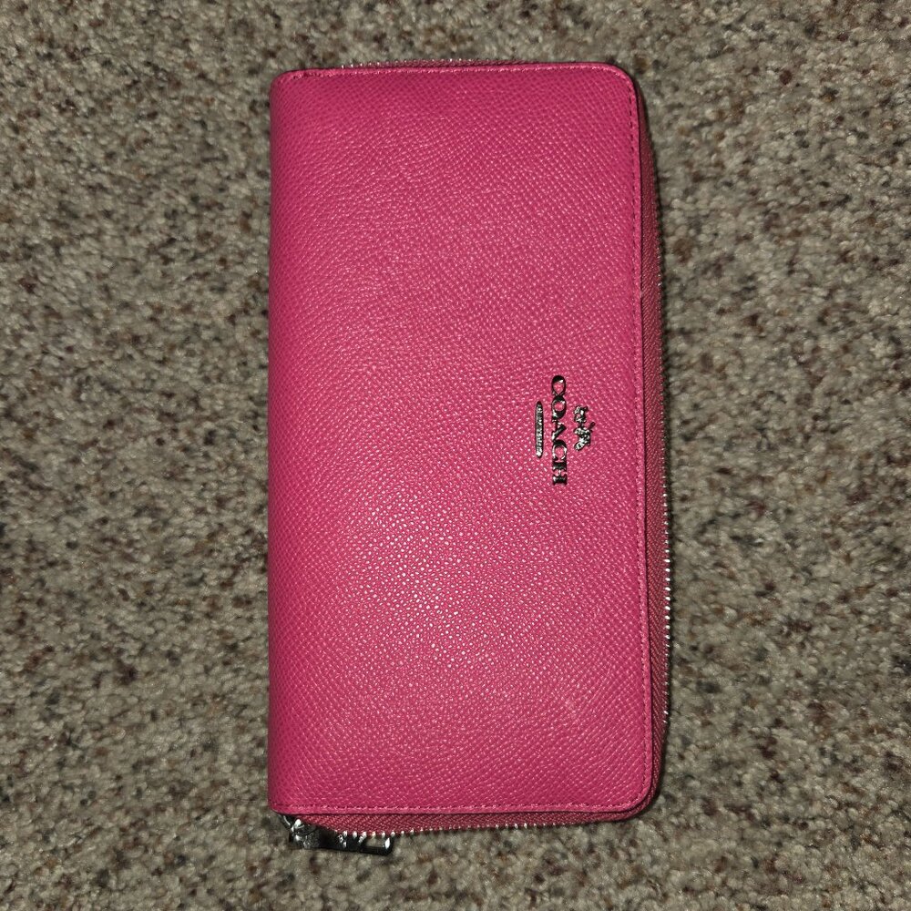 Coach full size wallet pink and silver
